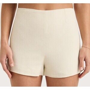 Faithfull The Brand Noto Mini Shorts Womens 2 Beige Lined Linen Blend